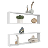 Wall Cube Shelves 2 pcs White 100x15x30 cm Engineered Wood - Side View