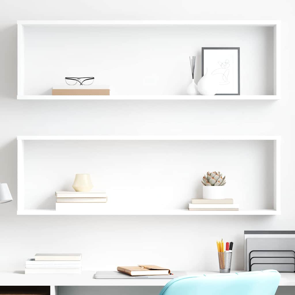 Wall Cube Shelves 2 pcs White 100x15x30 cm Engineered Wood
