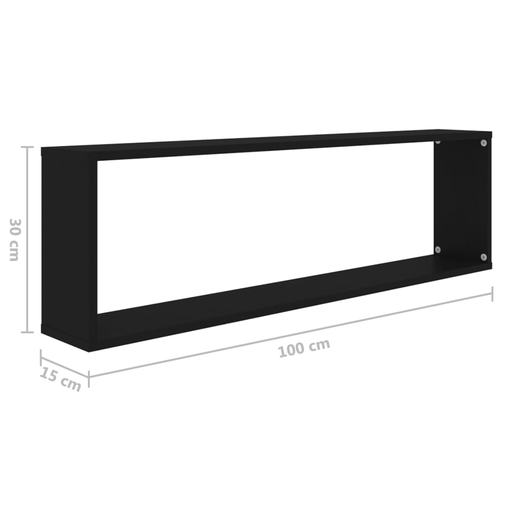 Wall Cube Shelves 2 pcs Black 100x15x30 cm Engineered Wood