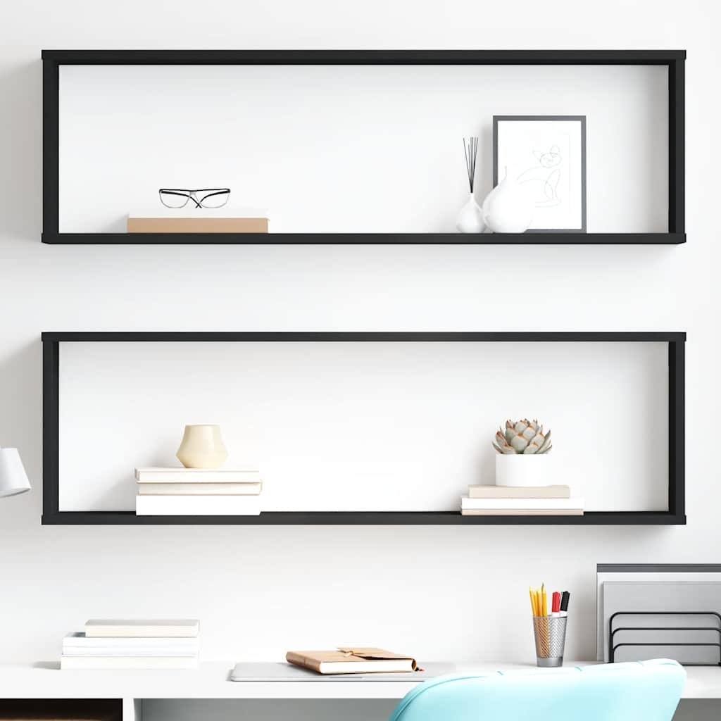 Wall Cube Shelves 2 pcs Black 100x15x30 cm Engineered Wood