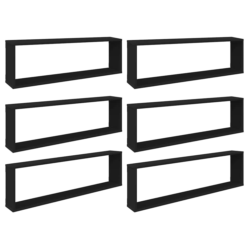 Wall Cube Shelves 6 pcs Black 100x15x30 cm Engineered Wood