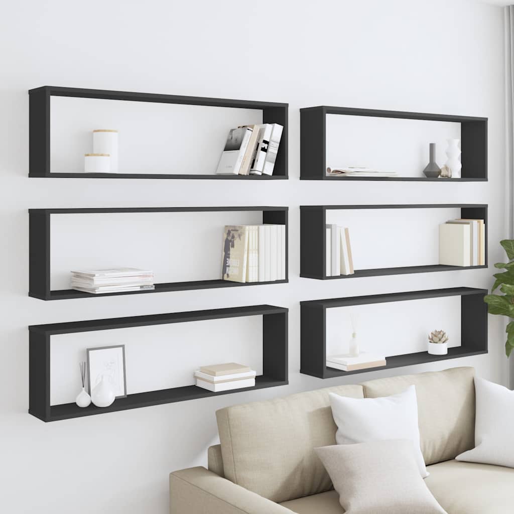 Wall Cube Shelves 6 pcs Black 100x15x30 cm Engineered Wood