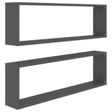 Wall Cube Shelves 2 pcs Grey 100x15x30 cm Engineered Wood - Front View