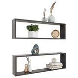 Wall Cube Shelves 2 pcs Grey 100x15x30 cm Engineered Wood - Side View