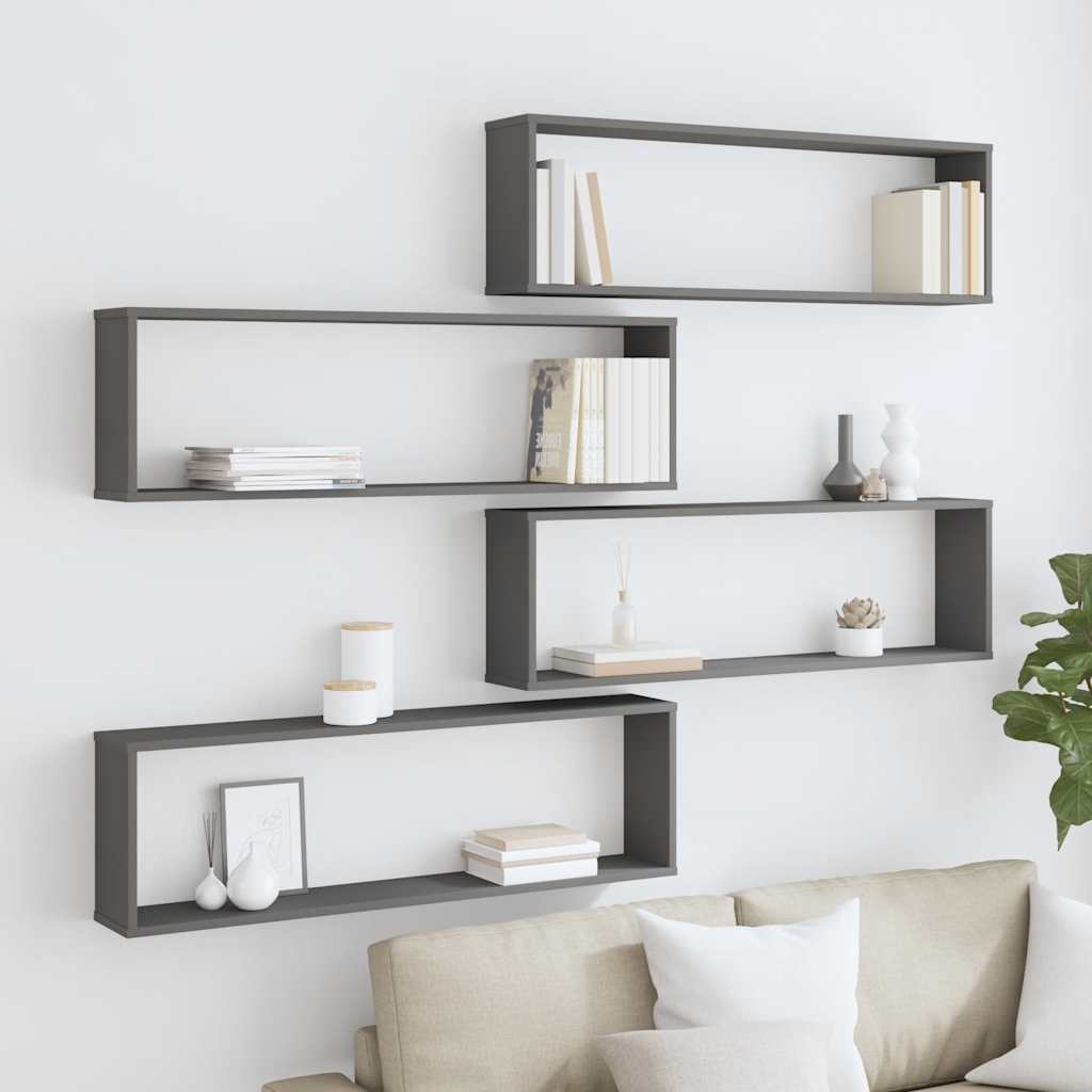 Wall Cube Shelves 4 pcs Grey 100x15x30 cm Engineered Wood