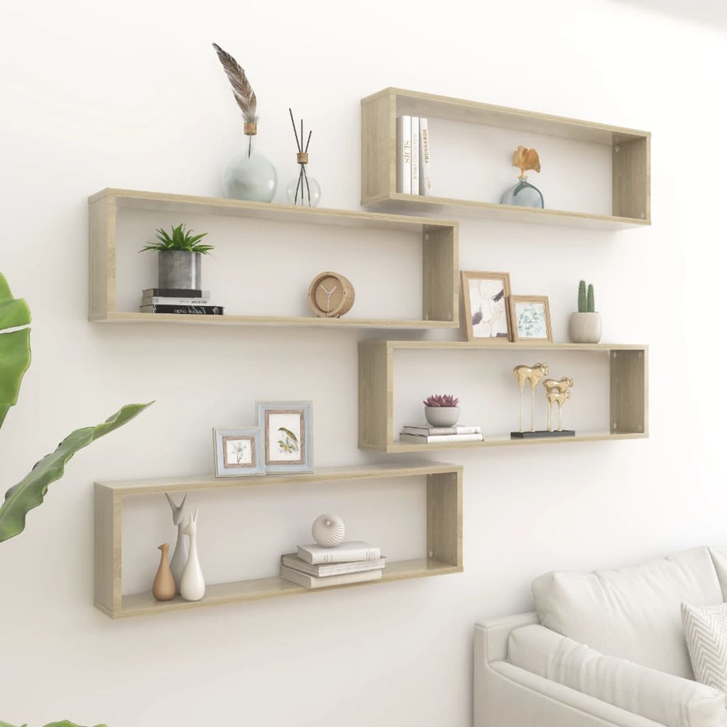 Wall Cube Shelves 4 pcs Sonoma Oak 100x15x30 cm Engineered Wood