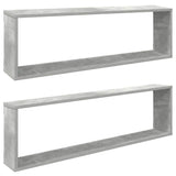 Wall Cube Shelves 2 pcs Concrete Grey 100x15x30 cm Engineered Wood - Front View