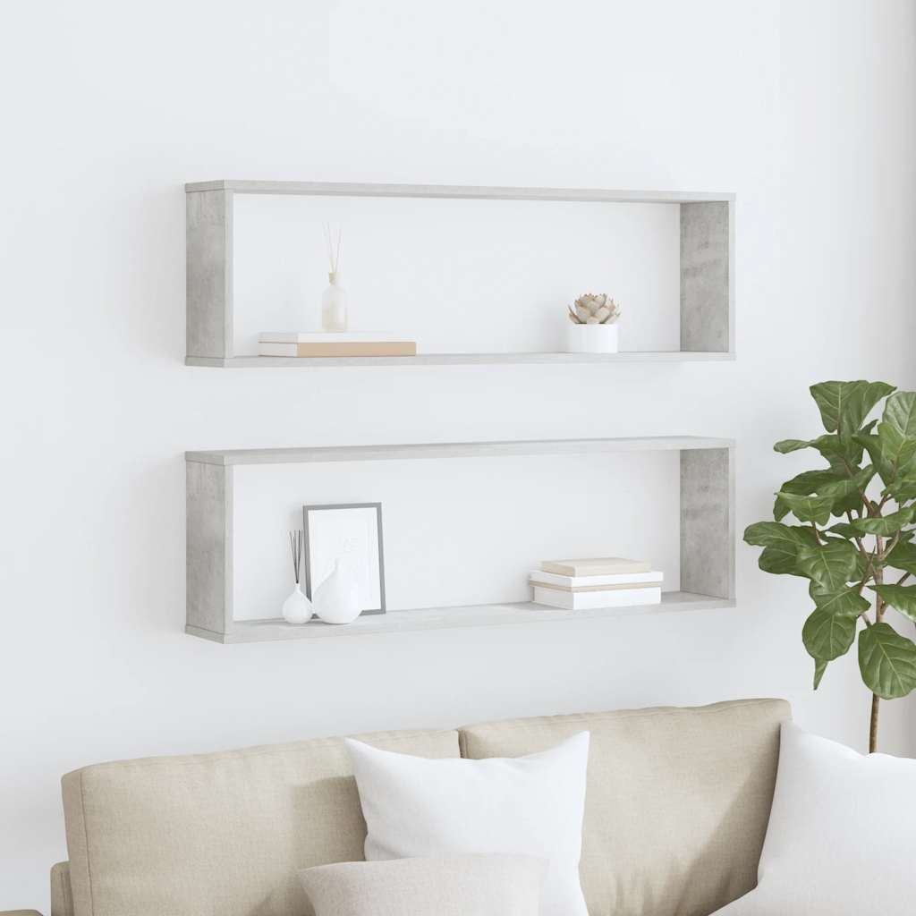 Wall Cube Shelves 2 pcs Concrete Grey 100x15x30 cm Engineered Wood