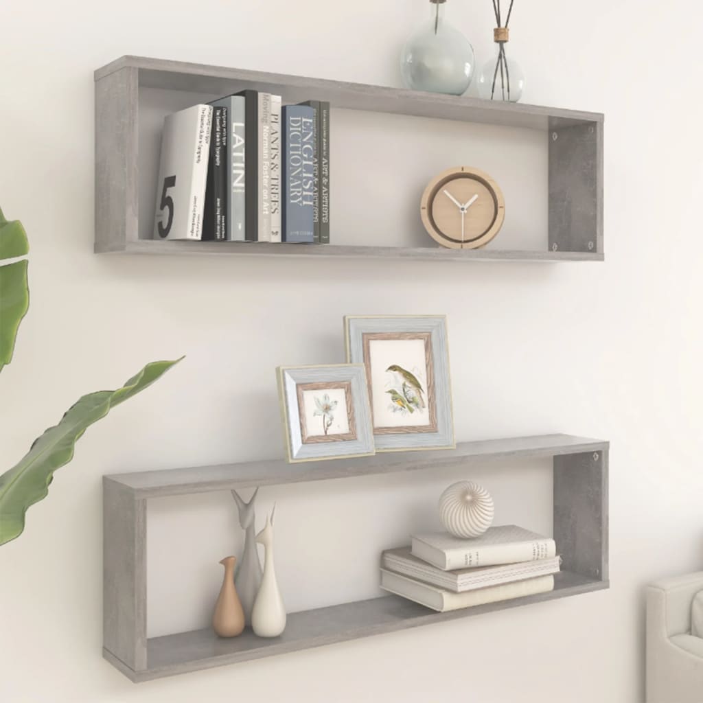 Wall Cube Shelves 2 pcs Concrete Grey 100x15x30 cm Engineered Wood