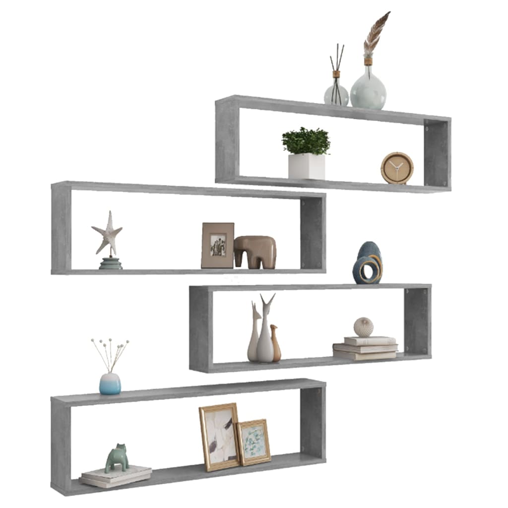 Wall Cube Shelves 4 pcs Concrete Grey 100x15x30 cm Engineered Wood