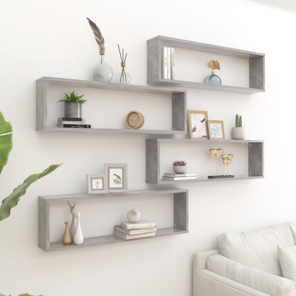 Wall Cube Shelves 4 pcs Concrete Grey 100x15x30 cm Engineered Wood