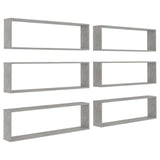 Wall Cube Shelves 6 pcs Concrete Grey 100x15x30 cm Engineered Wood - Front View