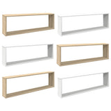 Wall Cube Shelves 6 pcs White&Sonoma Oak 100x15x30 cm Engineered Wood - Front View
