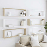 Wall Cube Shelves 6 pcs White&Sonoma Oak 100x15x30 cm Engineered Wood