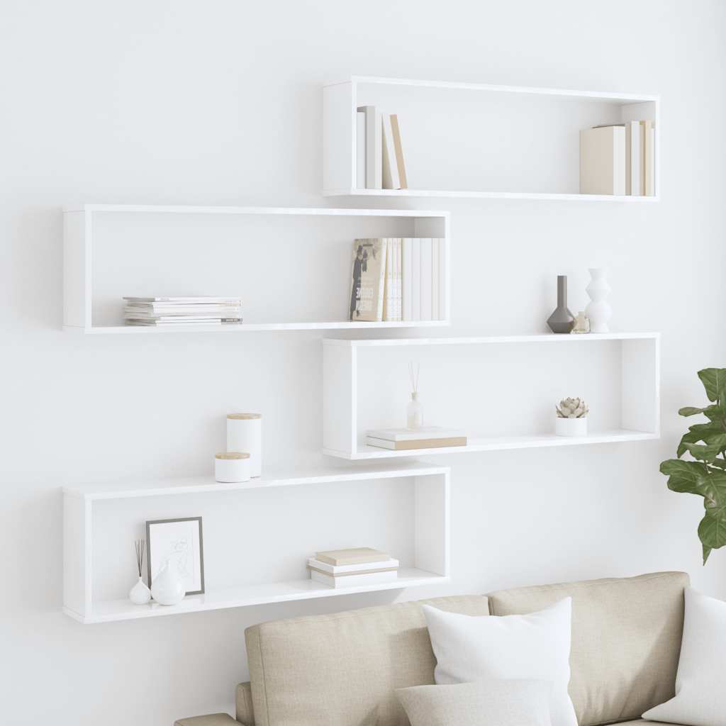 Wall Cube Shelves 4 pcs High Gloss White 100x15x30 cm Engineered Wood