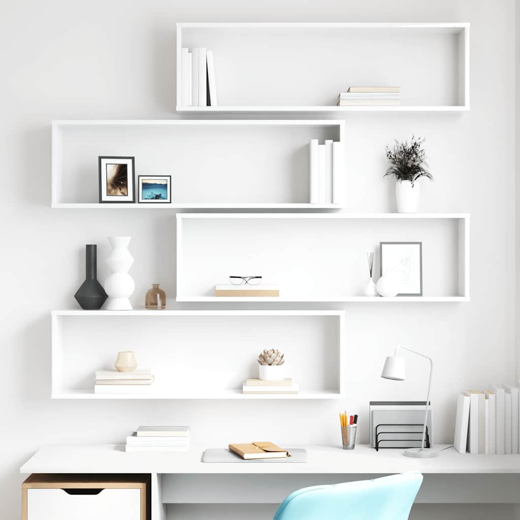 Wall Cube Shelves 4 pcs High Gloss White 100x15x30 cm Engineered Wood