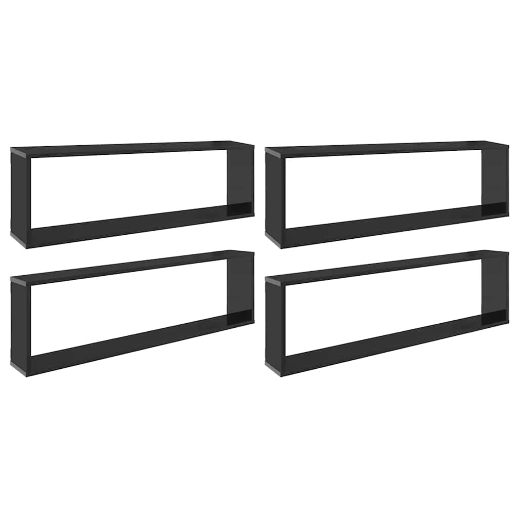 Wall Cube Shelves 4 pcs High Gloss Black 100x15x30 cm Engineered Wood