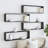 Wall Cube Shelves 4 pcs High Gloss Black 100x15x30 cm Engineered Wood