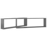 Wall Cube Shelves 2 pcs High Gloss Grey 100x15x30 cm Engineered Wood - 45-Degree Angle