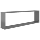 Wall Cube Shelves 2 pcs High Gloss Grey 100x15x30 cm Engineered Wood - Rear View