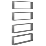 Wall Cube Shelves 4 pcs High Gloss Grey 100x15x30 cm Engineered Wood - Front View