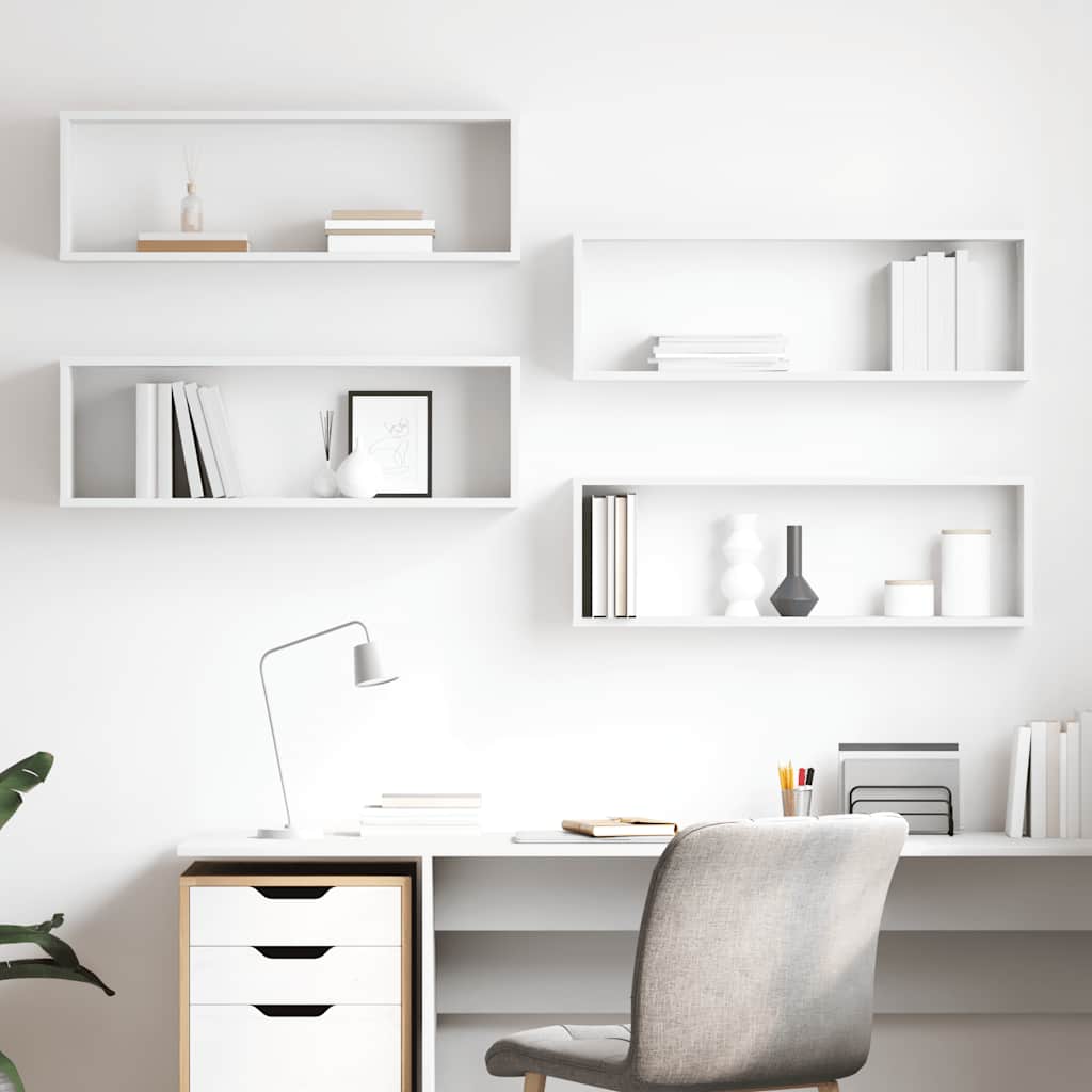 Wall Cube Shelves 4 pcs White 80x15x26.5 cm Engineered Wood