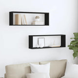 Wall Cube Shelves 2 pcs Black 80x15x26.5 cm Engineered Wood - Side View