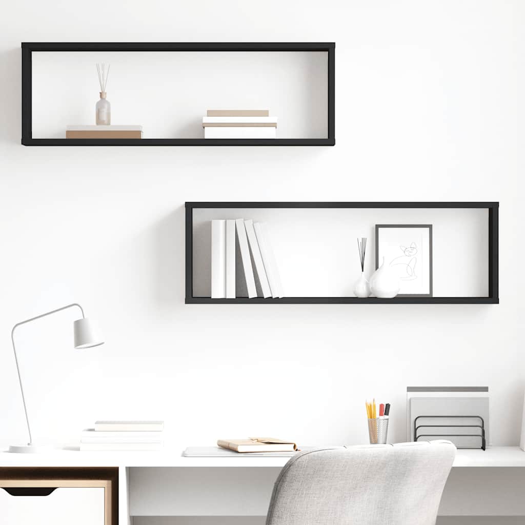 Wall Cube Shelves 2 pcs Black 80x15x26.5 cm Engineered Wood