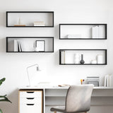 Wall Cube Shelves 4 pcs Black 80x15x26.5 cm Engineered Wood
