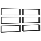 Wall Cube Shelves 6 pcs Black 80x15x26.5 cm Engineered Wood - Front View