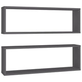 Wall Cube Shelves 2 pcs Grey 80x15x26.5 cm Engineered Wood - Front View