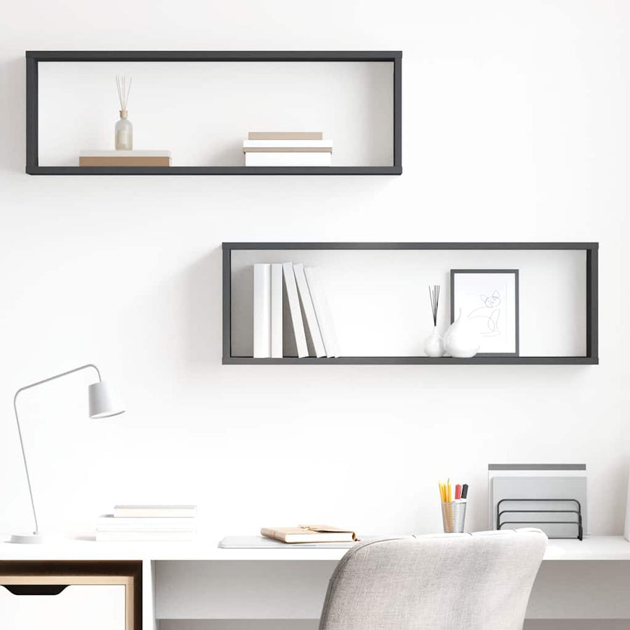 Wall Cube Shelves 2 pcs Grey 80x15x26.5 cm Engineered Wood
