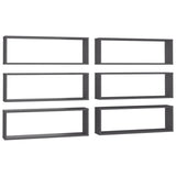 Wall Cube Shelves 6 pcs Grey 80x15x26.5 cm Engineered Wood