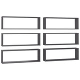 Wall Cube Shelves 6 pcs Grey 80x15x26.5 cm Engineered Wood - Front View