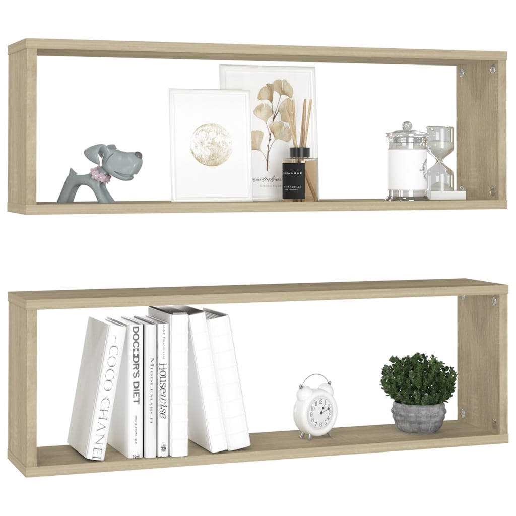 Wall Cube Shelves 2 pcs Sonoma Oak 80x15x26.5 cm Engineered Wood