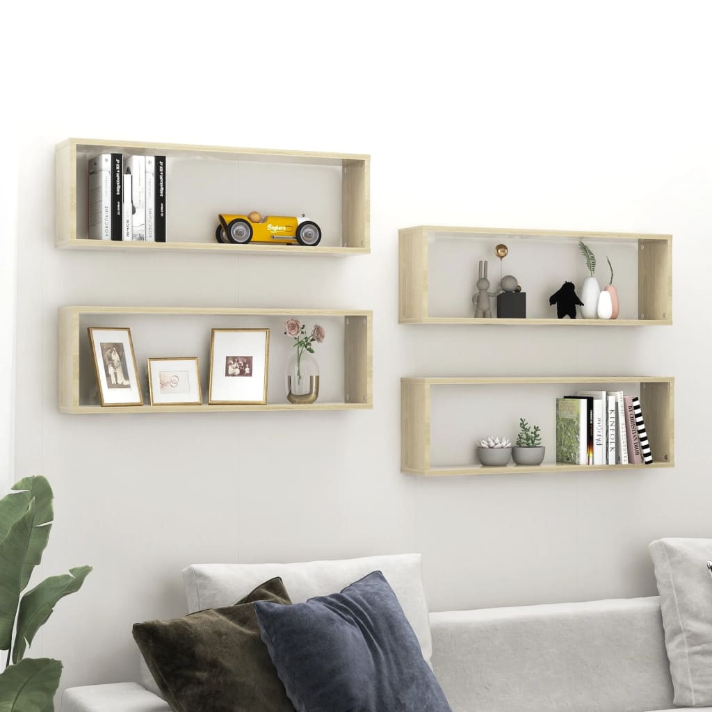 Wall Cube Shelves 4 pcs Sonoma Oak 80x15x26.5 cm Engineered Wood
