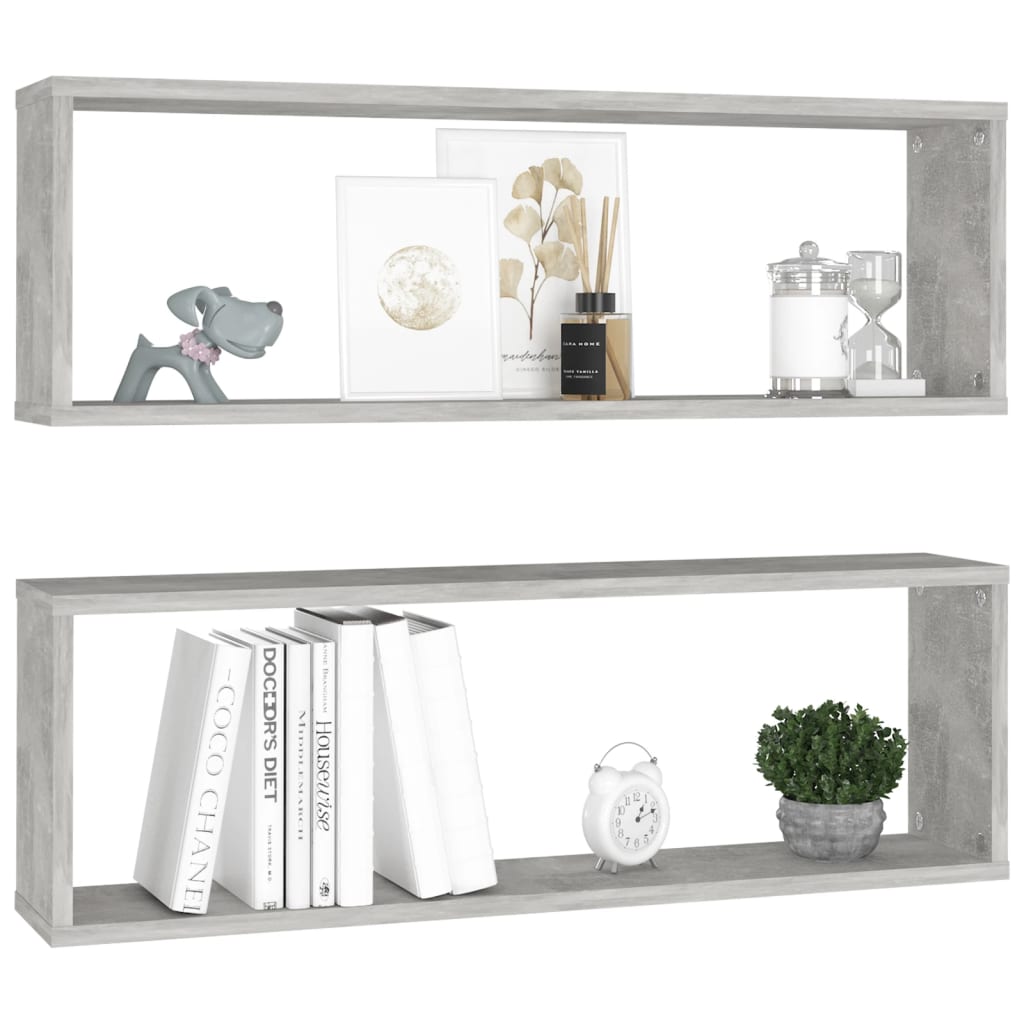 Wall Cube Shelves 2 pcs Concrete Grey 80x15x26.5 cm Engineered Wood