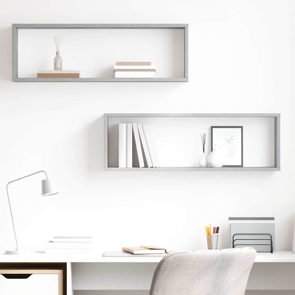 Wall Cube Shelves 2 pcs Concrete Grey 80x15x26.5 cm Engineered Wood