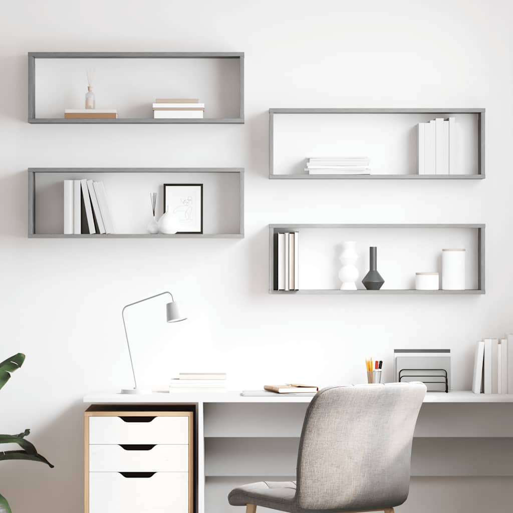 Wall Cube Shelves 4 pcs Concrete Grey 80x15x26.5 cm Engineered Wood