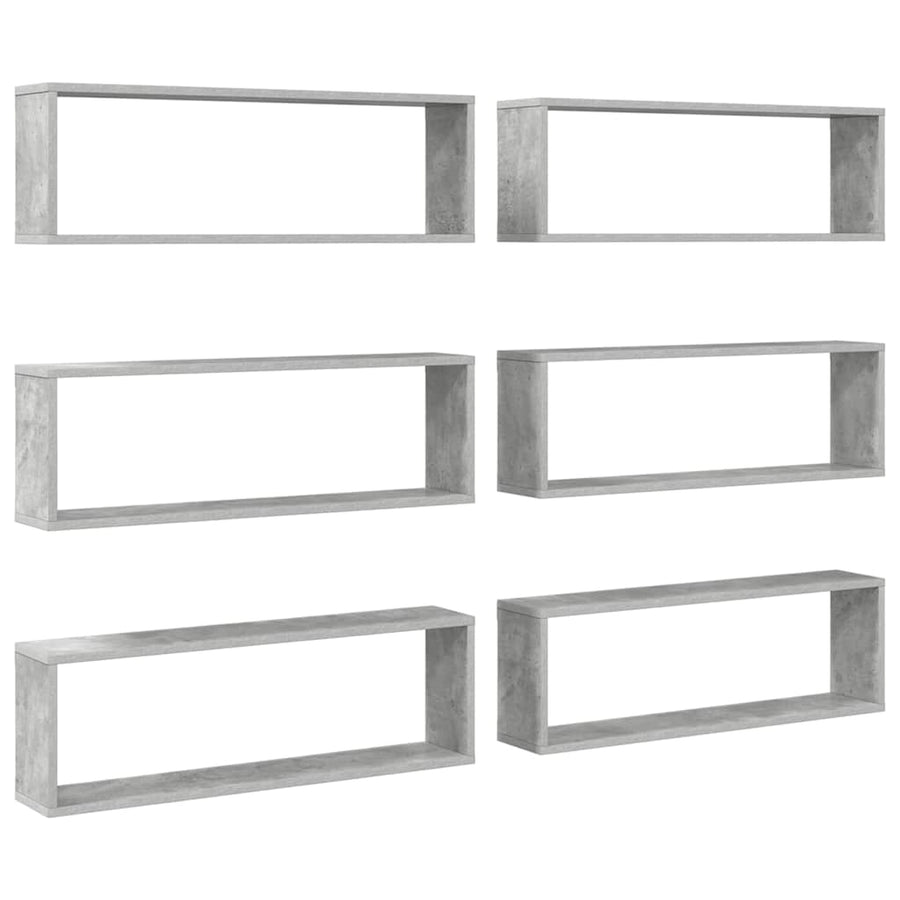 Wall Cube Shelves 6 pcs Concrete Grey 80x15x26.5 cm Engineered Wood
