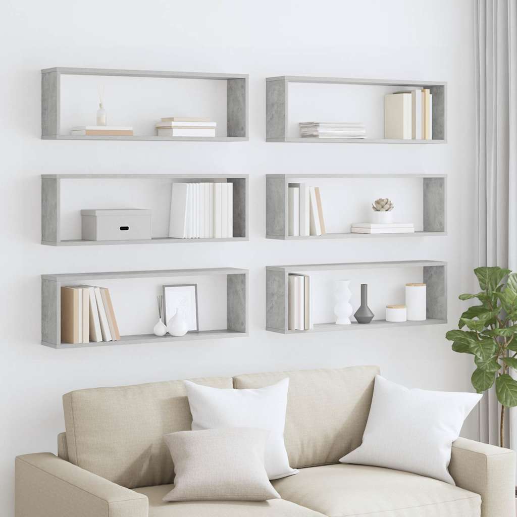 Wall Cube Shelves 6 pcs Concrete Grey 80x15x26.5 cm Engineered Wood