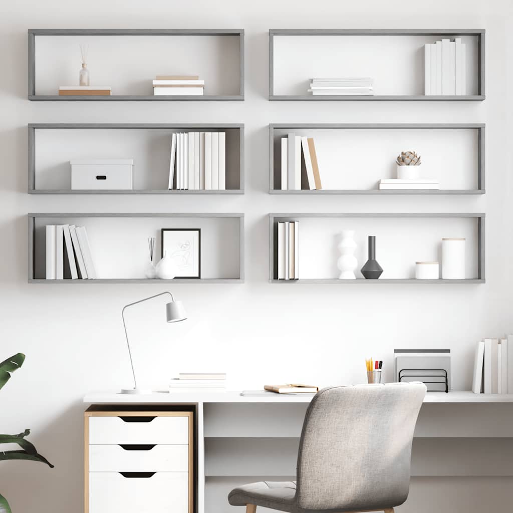 Wall Cube Shelves 6 pcs Concrete Grey 80x15x26.5 cm Engineered Wood