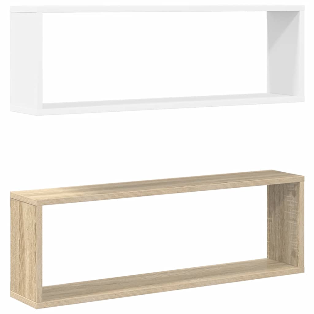 Wall Cube Shelves 2 pcs White&Sonoma Oak 80x15x26.5cm Engineered Wood