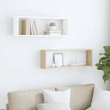 Wall Cube Shelves 2 pcs White&Sonoma Oak 80x15x26.5cm Engineered Wood - Side View