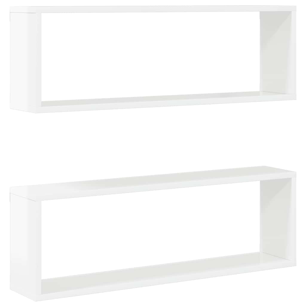 Wall Cube Shelves 2 pcs High Gloss White 80x15x26.5cm Engineered Wood