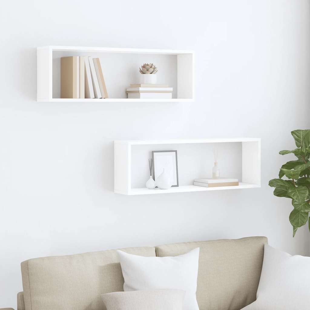 Wall Cube Shelves 2 pcs High Gloss White 80x15x26.5cm Engineered Wood