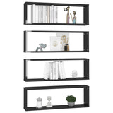 Wall Cube Shelves 4 pcs High Gloss Black 80x15x26.5cm Engineered Wood - Side View