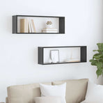 Wall Cube Shelves 2 pcs High Gloss Grey 80x15x26.5 cm Engineered Wood