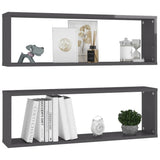 Wall Cube Shelves 2 pcs High Gloss Grey 80x15x26.5 cm Engineered Wood - Side View