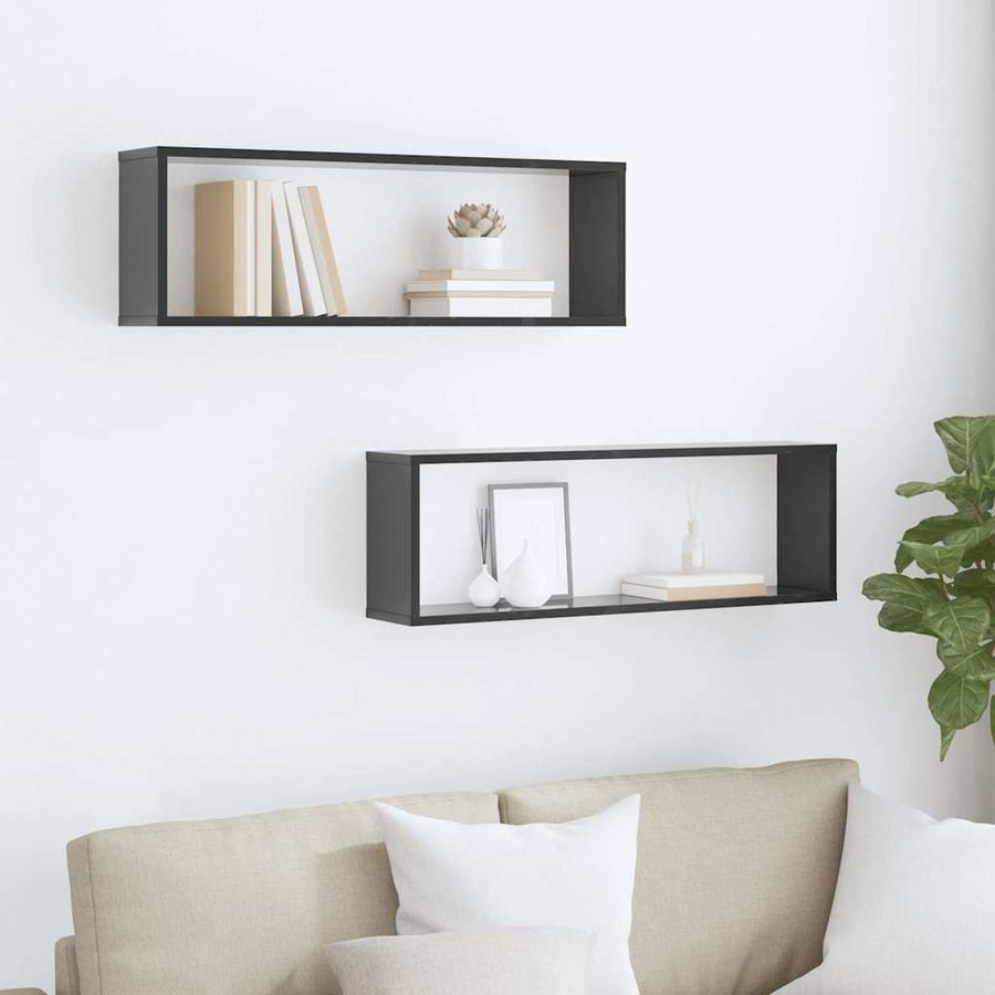 Wall Cube Shelves 2 pcs High Gloss Grey 80x15x26.5 cm Engineered Wood